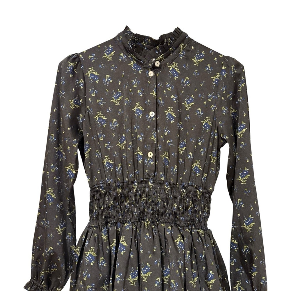 Christina Rohde Midnight Floral Smocked Waist Tiered Dress Girls 14 Black Ruffle - Picture 3 of 8